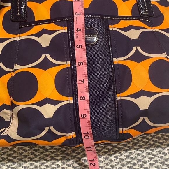 Coach Signature Satchel Navy and Orange Handbag With Leather Trim. COA! - Picture 8 of 11